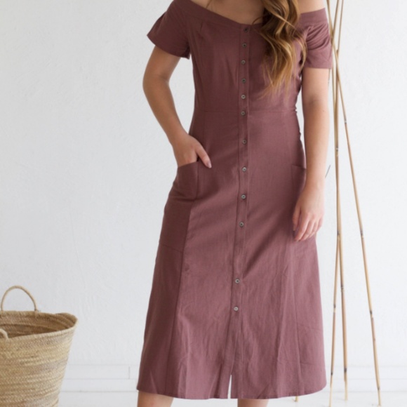 Mauve Linen Blend Midi Dress | Mod Ref - Picture 1 of 1